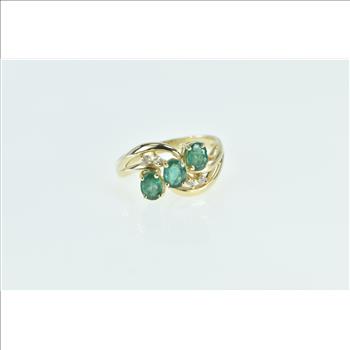 14K 1.01 Ctw Oval Emerald Diamond Statement Yellow Gold Ring, Size 6.75
