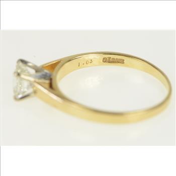 14K 1.03 Ct Princess Diamond Engagement Yellow Gold Ring, Size 10.75