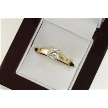 14K 1.03 Ct Princess Diamond Engagement Yellow Gold Ring, Size 10.75