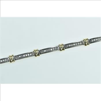 14K 1.05 Ctw Diamond Classic Two Tone Bar White Gold Bracelet 7