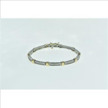 14K 1.05 Ctw Diamond Classic Two Tone Bar White Gold Bracelet 7