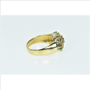 14K 1.05 Ctw Diamond Emerald Cluster Vintage Yellow Gold Ring, Size 6.25