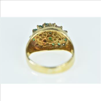 14K 1.05 Ctw Diamond Emerald Cluster Vintage Yellow Gold Ring, Size 6.25