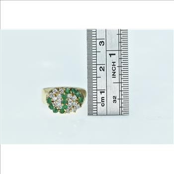 14K 1.05 Ctw Diamond Emerald Cluster Vintage Yellow Gold Ring, Size 6.25