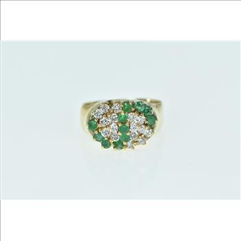 14K 1.05 Ctw Diamond Emerald Cluster Vintage Yellow Gold Ring, Size 6.25