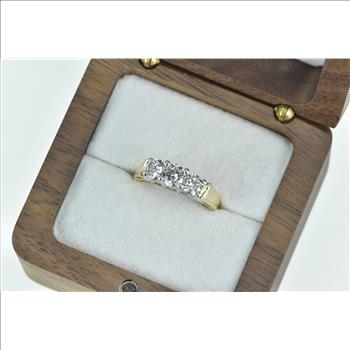 14K 1.08 Ctw Classic Three Diamond Engagement Yellow Gold Ring, Size 4.75