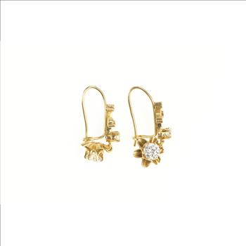 14K 1.10 Ctw 1950's Diamond Gypsy Dangle Yellow Gold Earrings