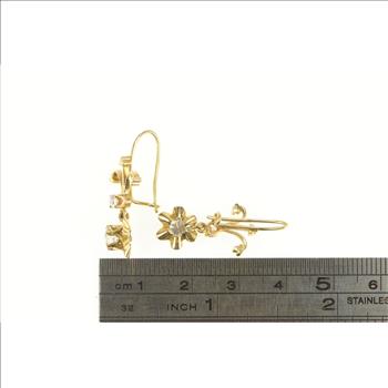 14K 1.10 Ctw 1950's Diamond Gypsy Dangle Yellow Gold Earrings