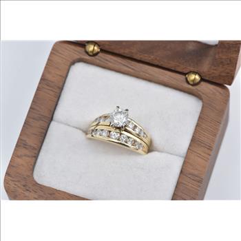 14K 1.10 Ctw Diamond Engagement Bridal Set Yellow Gold Ring, Size 4.75