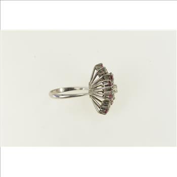 14K 1.10 Ctw Diamond Ruby Vintage Cluster White Gold Ring, Size 4.5