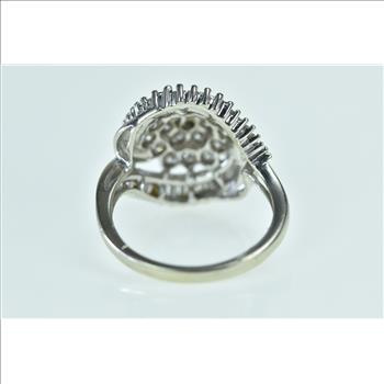 14K 1.10 Ctw Diamond Swirl Cluster Statement White Gold Ring, Size 5.25
