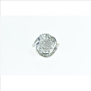 14K 1.10 Ctw Diamond Swirl Cluster Statement White Gold Ring, Size 5.25
