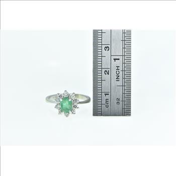 14K 1.10 Ctw Emerald Diamond Halo Engagement White Gold Ring, Size 6
