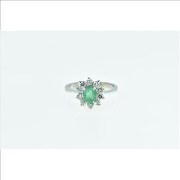 14K 1.10 Ctw Emerald Diamond Halo Engagement White Gold Ring, Size 6