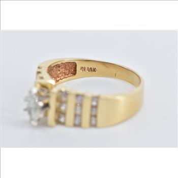 14K 1.10 Ctw Marquise Diamond Striped Engagement Yellow Gold Ring, Size 8.75