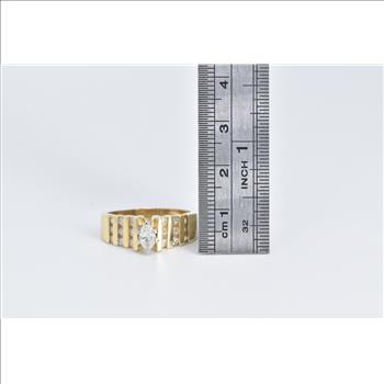 14K 1.10 Ctw Marquise Diamond Striped Engagement Yellow Gold Ring, Size 8.75