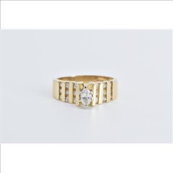 14K 1.10 Ctw Marquise Diamond Striped Engagement Yellow Gold Ring, Size 8.75