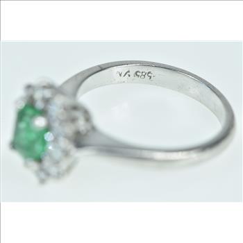14K 1.10 Ctw Natural Emerald Diamond Engagement White Gold Ring, Size 4.5