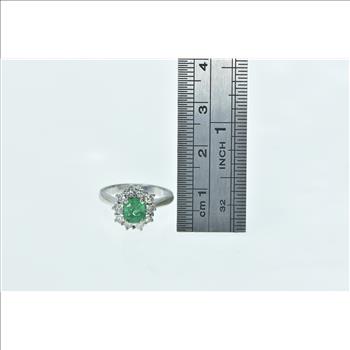 14K 1.10 Ctw Natural Emerald Diamond Engagement White Gold Ring, Size 4.5