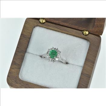 14K 1.10 Ctw Natural Emerald Diamond Engagement White Gold Ring, Size 4.5