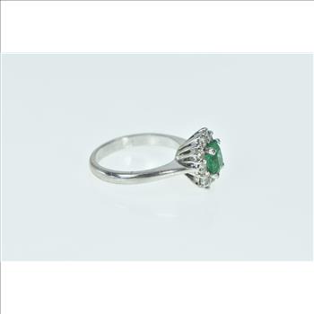 14K 1.10 Ctw Natural Emerald Diamond Engagement White Gold Ring, Size 4.5