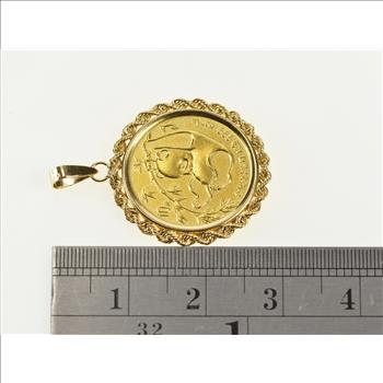 14K 1/10th Oz Golden Panda Coin Rope Trim Yellow Gold Charm/Pendant