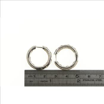 14K 1.12 Ctw Pave Diamond Inside Outside Hoop White Gold Earrings