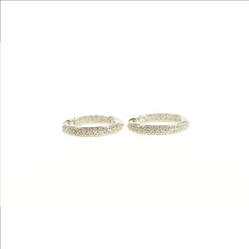 14K 1.12 Ctw Pave Diamond Inside Outside Hoop White Gold Earrings