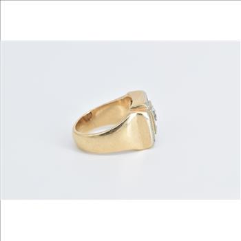 14K 1.13 Ctw Natural Diamond Squared Statement Yellow Gold Ring, Size 8