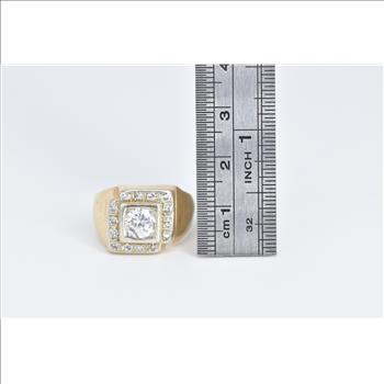 14K 1.13 Ctw Natural Diamond Squared Statement Yellow Gold Ring, Size 8