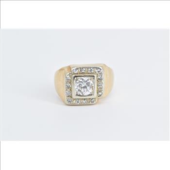 14K 1.13 Ctw Natural Diamond Squared Statement Yellow Gold Ring, Size 8