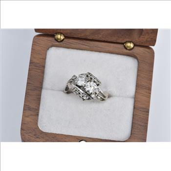 14K 1.13 Ctw Natural Diamond Toi et Moi Engagement White Gold Ring, Size 7