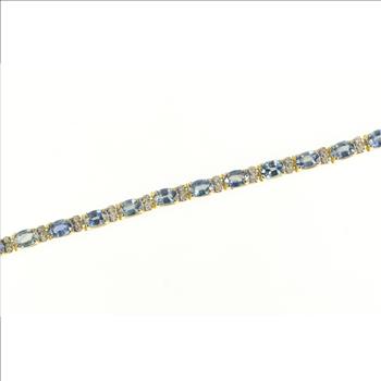 14K 11.38 Ctw Cornflower Sapphire Diamond Tennis Yellow Gold Bracelet 6