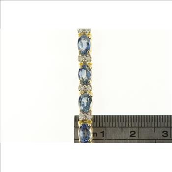 14K 11.38 Ctw Cornflower Sapphire Diamond Tennis Yellow Gold Bracelet 6
