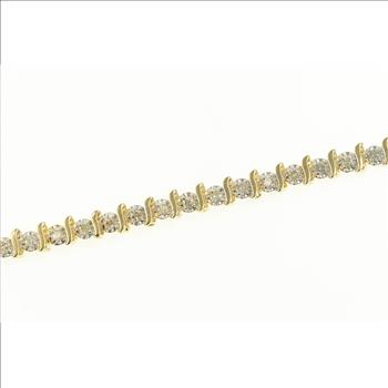 14K 1.15 Ctw Classic Diamond Wavy Link Tennis Yellow Gold Bracelet 6.75