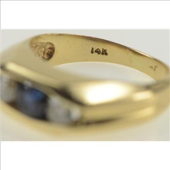 14K 1.15 Ctw Natural Sapphire Diamond Statement Yellow Gold Ring, Size 6