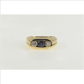 14K 1.15 Ctw Natural Sapphire Diamond Statement Yellow Gold Ring, Size 6