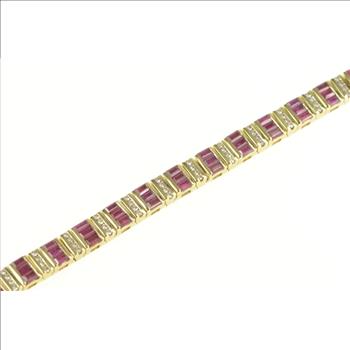 14K 1.16 Ctw Baguette Ruby Diamond Tennis Yellow Gold Bracelet 6