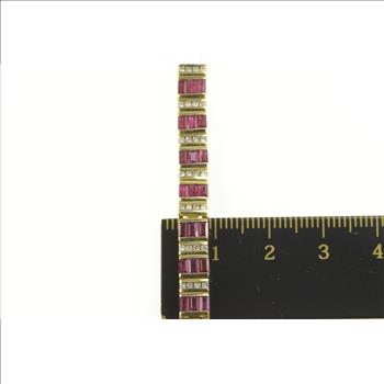 14K 1.16 Ctw Baguette Ruby Diamond Tennis Yellow Gold Bracelet 6