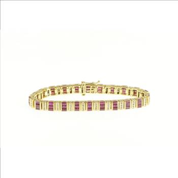 14K 1.16 Ctw Baguette Ruby Diamond Tennis Yellow Gold Bracelet 6