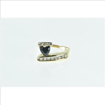 14K 1.18 Ctw Trillion Sapphire Diamond Bypass Yellow Gold Ring, Size 8.75