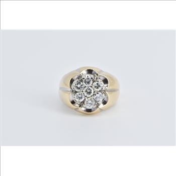 14K 1.19 Ctw Vintage Diamond Round Cluster Yellow Gold Ring, Size 7.5