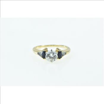 14K 1.20 Ctw Diamond Sapphire Classic Engagement Yellow Gold Ring, Size 5.75