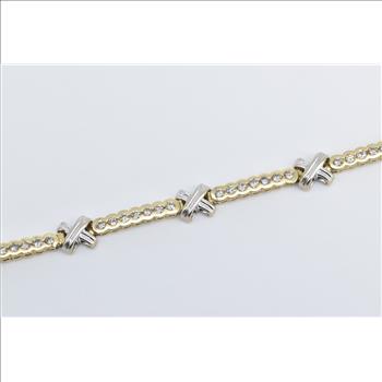 14K 1.22 Ctw Diamond X Scalloped Link Statement Yellow Gold Bracelet 7
