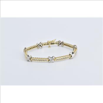 14K 1.22 Ctw Diamond X Scalloped Link Statement Yellow Gold Bracelet 7