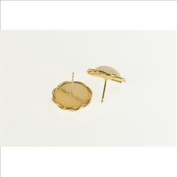 14K 12.3mm Pearl Twist Trim Vintage Stud Yellow Gold Earrings