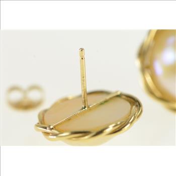 14K 12.3mm Pearl Twist Trim Vintage Stud Yellow Gold Earrings