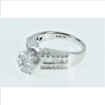 14K 1.25 Ctw Diamond Flower Cluster Engagement White Gold Ring, Size 6.75