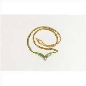 14K 1.25 Ctw Emerald Diamond Chevron Chain Yellow Gold Necklace 15