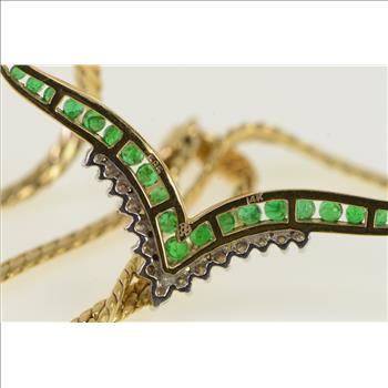 14K 1.25 Ctw Emerald Diamond Chevron Chain Yellow Gold Necklace 15